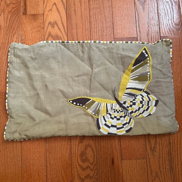 IOSIS Paris France Embroidered Butterfly Linen Cover Pillow Size